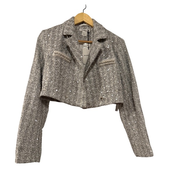 Glamorous Ladies size Small Silver-Tweed Double-Breasted Crop-Blazer - Picture 2 of 8